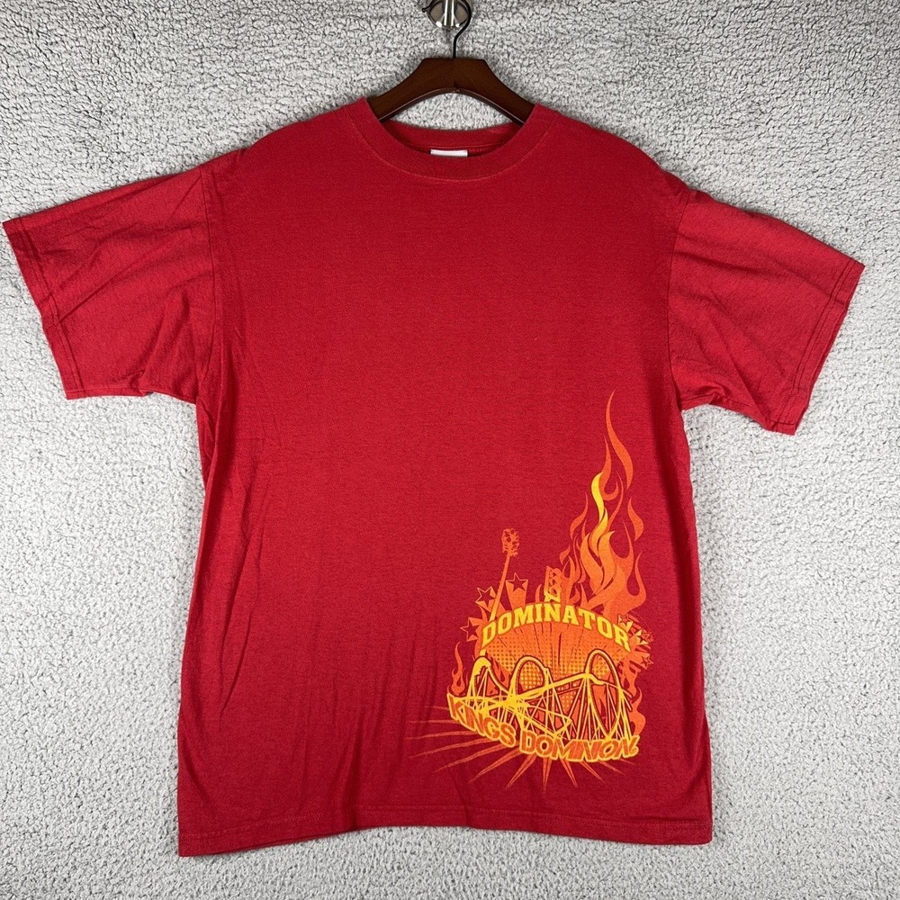 Kings Dominion Dominator Roller Coaster T Shirt Mens L Red Cedar Fair Theme Park